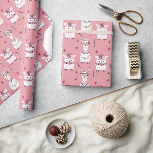 Boho nursery white llama baby shower gift wrapping paper