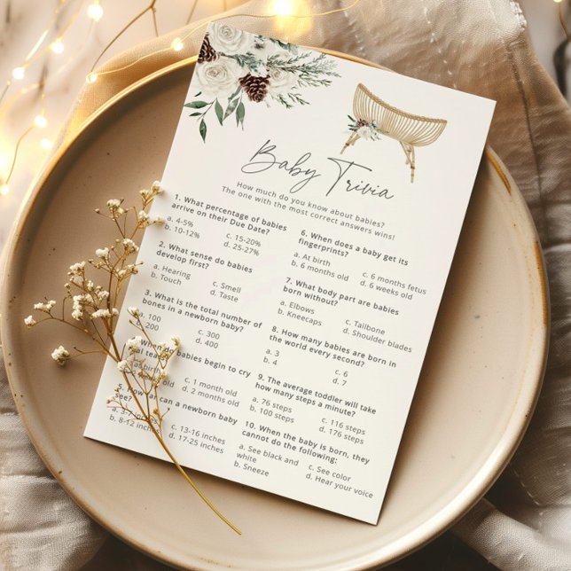 Boho nursery winter calligraphy baby trivia game (Creator Uploaded)