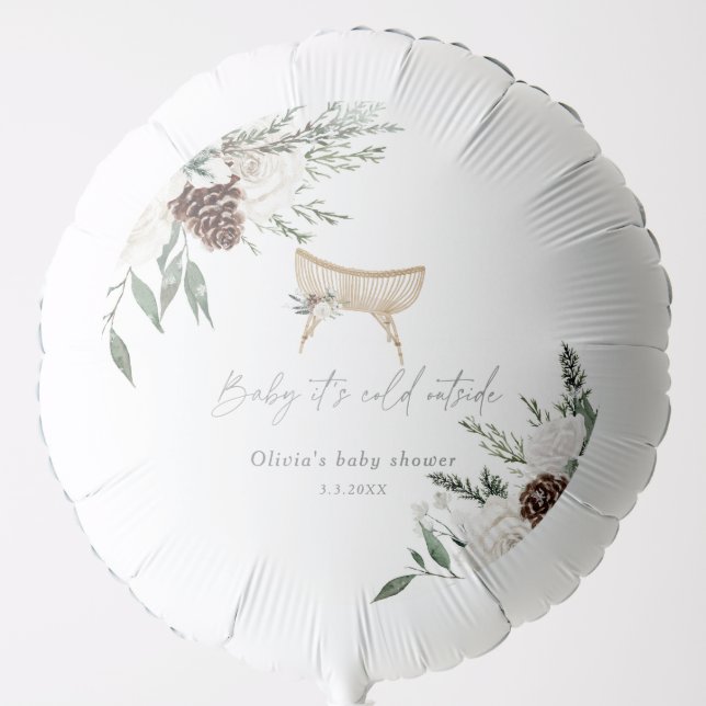 Boho nursery winter evergreen baby shower balloon (Front)