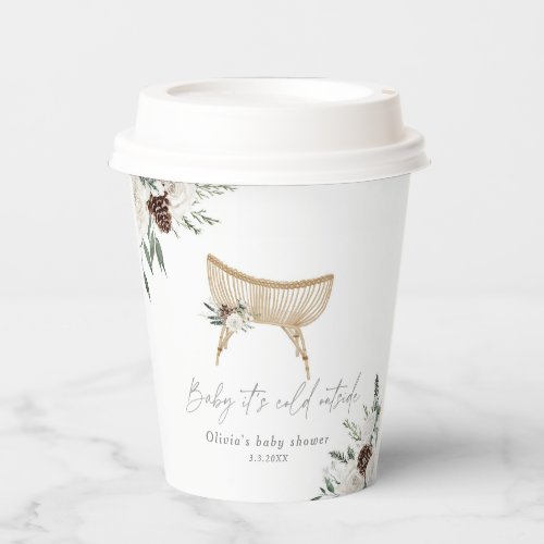 Boho nursery winter evergreen baby shower paper cups