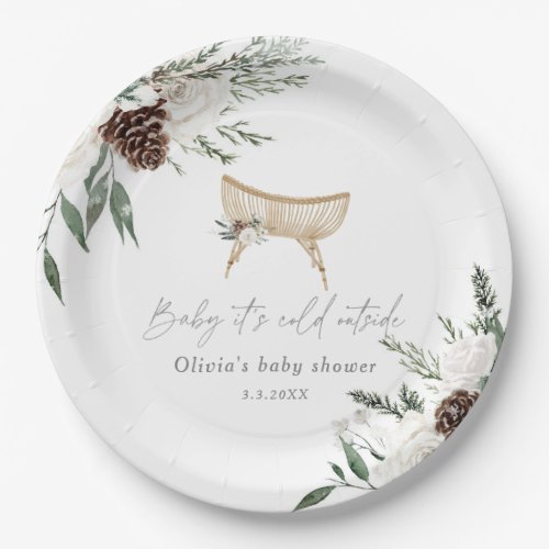 Boho nursery winter evergreen baby shower paper plates