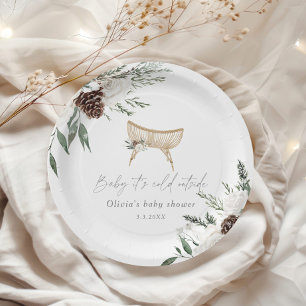 Boho nursery winter evergreen baby shower paper plates