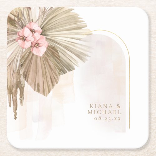 Boho Oasis Floral Arch Wedding ID959 Square Paper Coaster