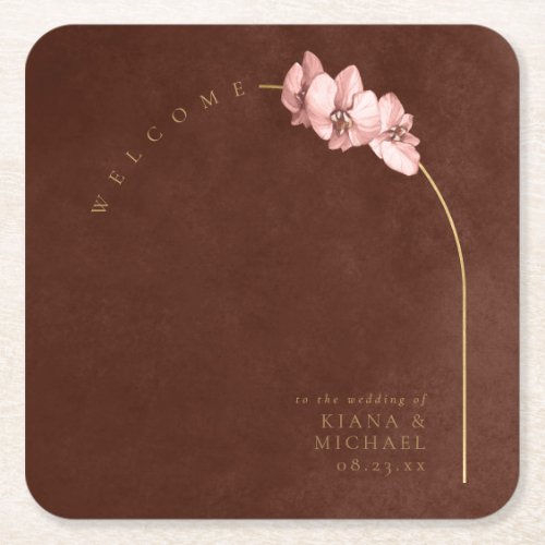 Boho Oasis Orchid Arch Wedding Welcome ID959 Square Paper Coaster