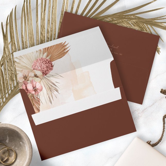 Boho Oasis Wedding Floral Burnt Umber ID959 Envelope (Interior/Back In Situ)