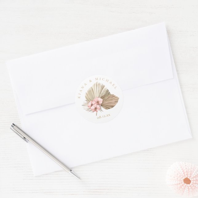 Boho Oasis Wedding Floral ID959 Classic Round Sticker (Envelope)