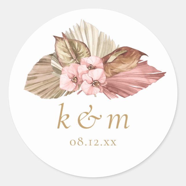 Boho Oasis Wedding Floral ID959 Classic Round Sticker (Front)
