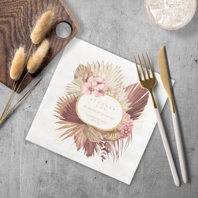 Boho Oasis Wedding Floral Thank You V2 ID959 Paper Dinner Napkins (Creator Uploaded)