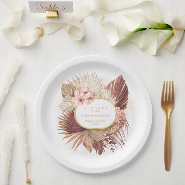 Boho Oasis Wedding Floral Thank You V2 ID959 Paper Plates (Wedding)