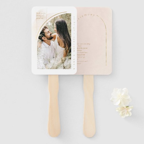 Boho Oasis Wedding Photo Program Blush ID959 Hand Fan