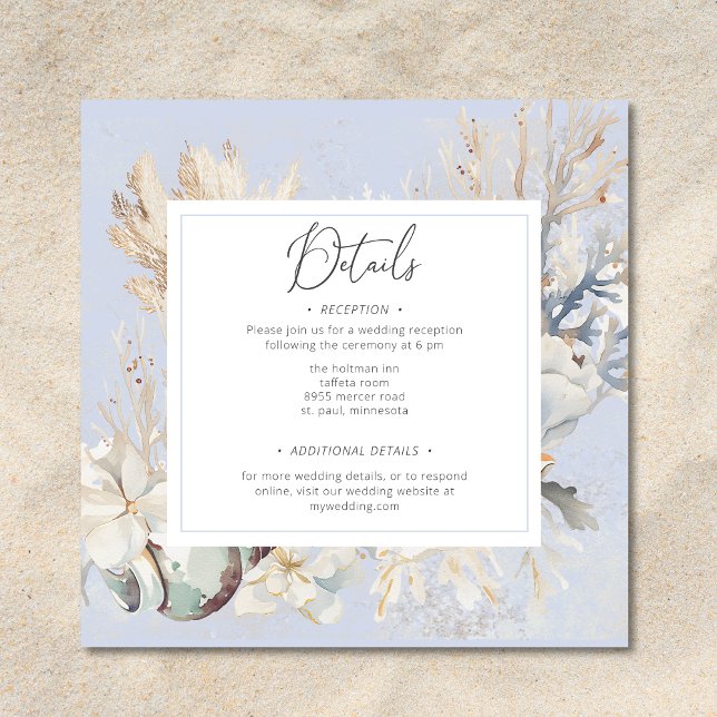 Boho Ocean Dusty Blue On the Beach Wedding Enclosure Card (Boho Ocean Dusty Blue On the Beach Wedding Enclosure Card)