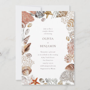 Boho Ocean Seashells Coral Beach Couples Shower Invitation