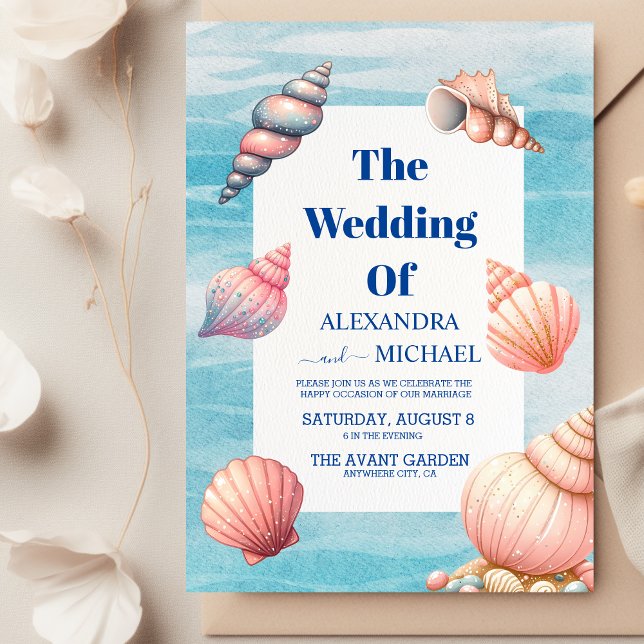 Boho Ocean Seashells Coral Beach Unique Wedding Invitation (Creator Uploaded)