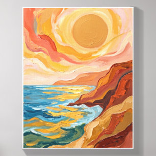 Boho Ocean Sunset Canvas Wall Art - Terracotta Photo Tile
