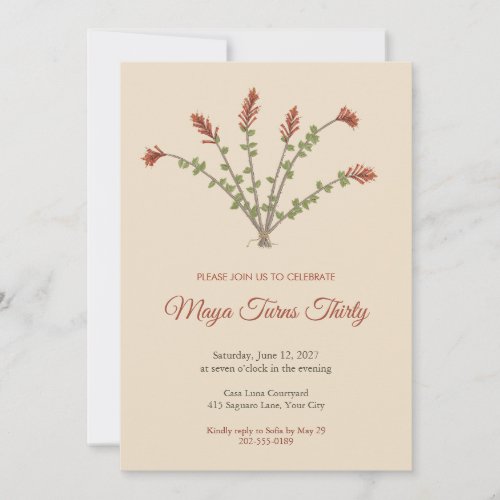 Boho Ocotillo Bloom 30th Birthday Invitation