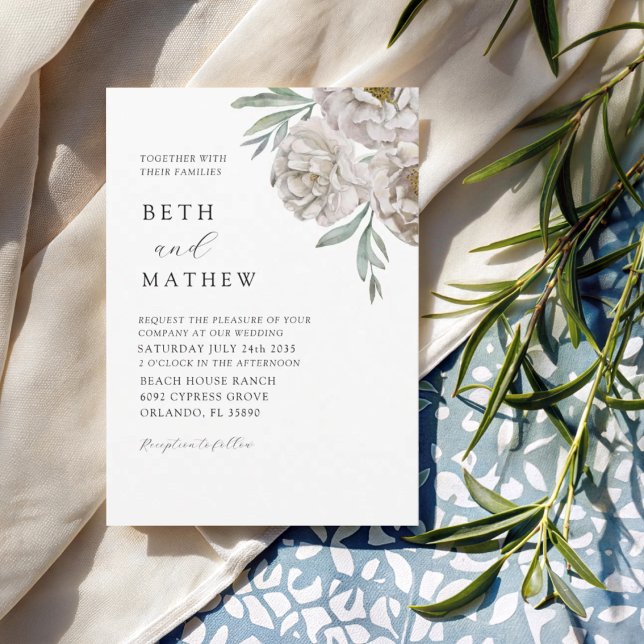 Boho Off White Watercolor Floral Invitation (Creator Uploaded)
