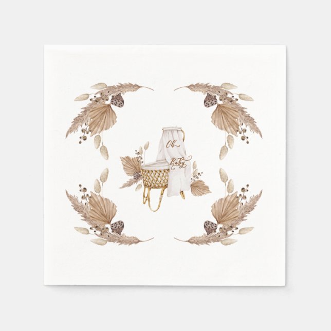 Boho Oh Baby Bassinet White Baby Shower Napkins (Front)