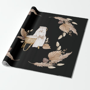 Boho Oh Baby Brown and Black Bassinet Wrapping Paper