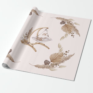Boho Oh Baby Brown and Pink Swing Wrapping Paper