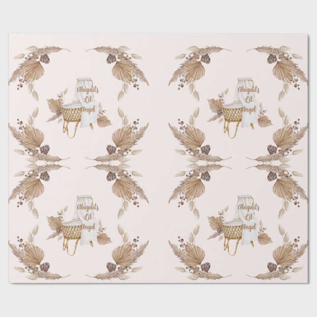 Boho Oh Baby Brown Pink Bassinet Personalized II Wrapping Paper (Seam)