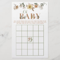 Boho Oh Baby Floral Baby Shower Bingo Game Flyer