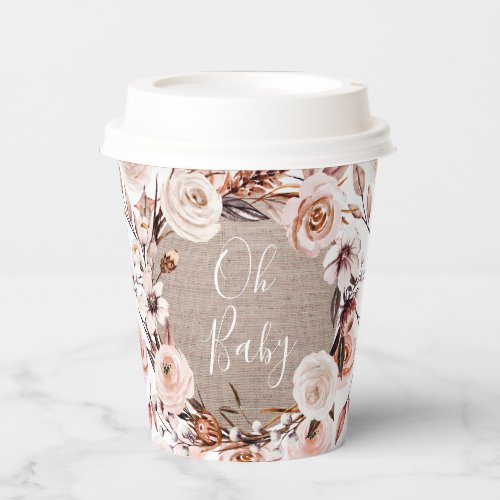 Boho Oh Baby Floral Burlap Paper Cups