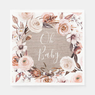 Boho Oh Baby Floral Burlap Paper Napkin