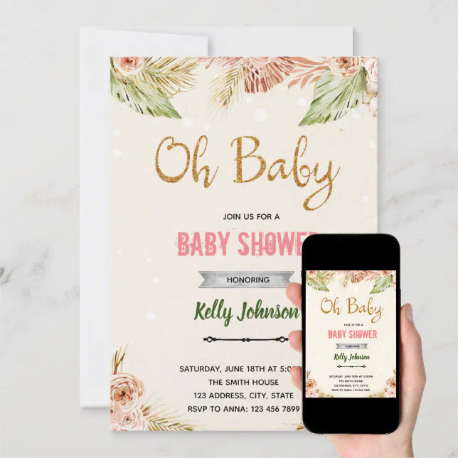 Boho oh baby gender reveal theme invitation Zazzle