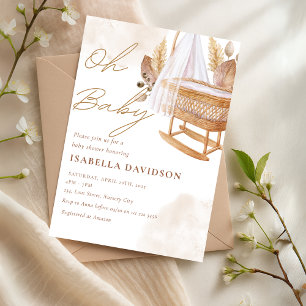 Boho Oh Baby Neutral Nursery Crib Baby Shower Invitation