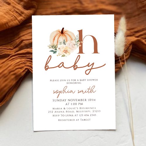 Boho Oh Baby Pumpkin Floral Baby Shower Invitation