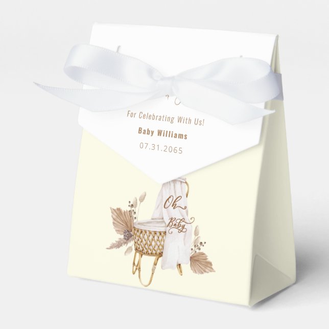 Boho Oh Baby Yellow Bassinet Baby Shower Favor Boxes (Front Side)