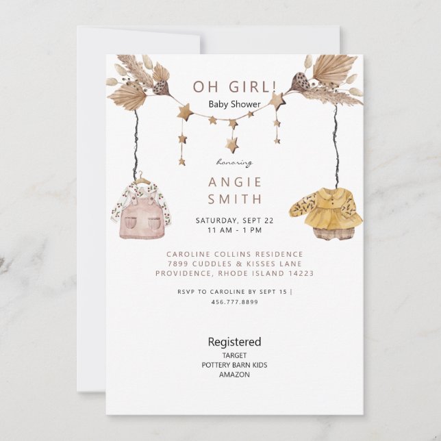 Boho Oh Girl Clothes Baby Shower III Invitation (Front)