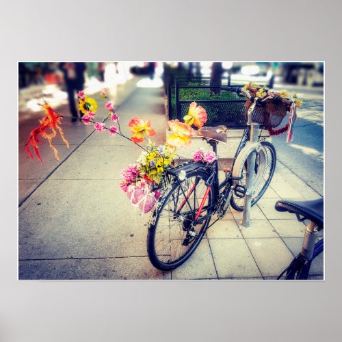 Boho Old Bicycle and Fake Flowers Toronto Street Poster