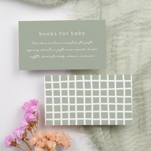 Boho Olive Green Minimal Calligraphy Baby Shower Enclosure Card