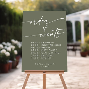 Boho Olive Green Order Of Events Wedding Sign