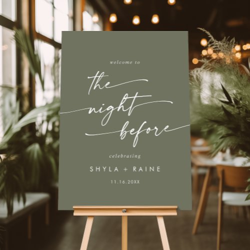 Boho Olive Green Welcome The Night Before Sign