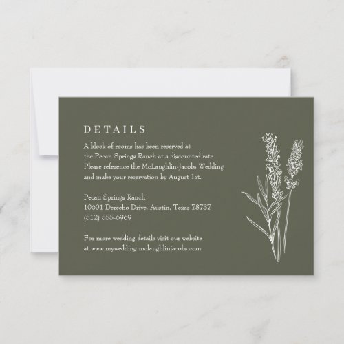 Boho Olive Green Wildflower Wedding Details RSVP Card