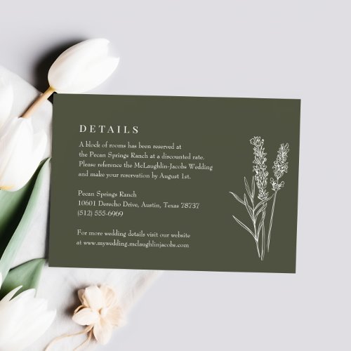 Boho Olive Green Wildflower Wedding Details RSVP Card