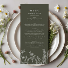 Boho Olive Green Wildflower Wedding Flat Menu