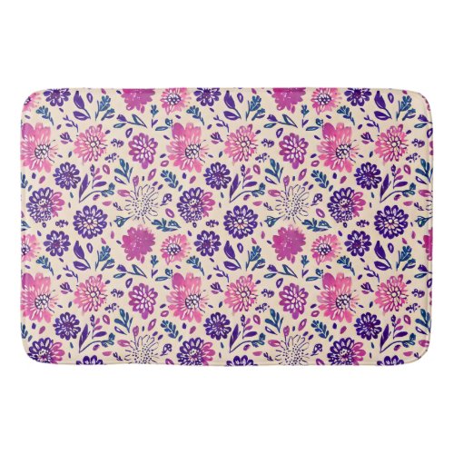 Boho Ombre Floral Botanical Purple Bath Mat