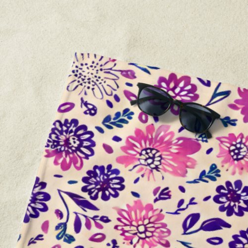 Boho Ombre Floral Botanical Purple Beach Towel