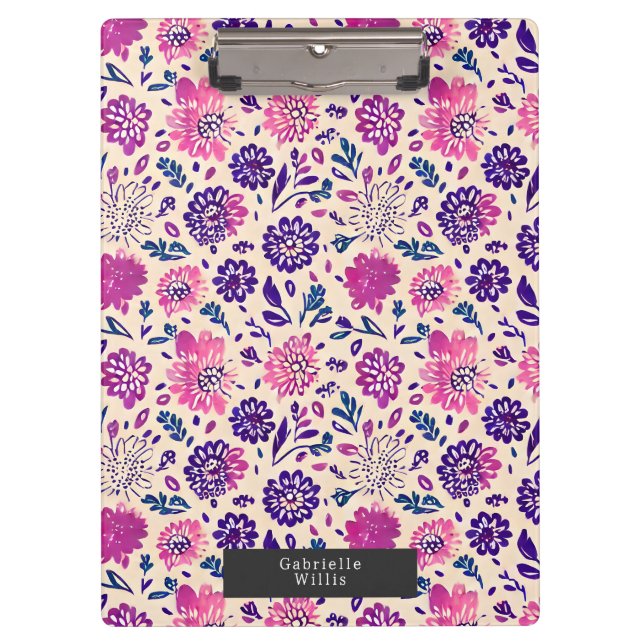 Boho Ombre Floral Purple Clipboard (Front)