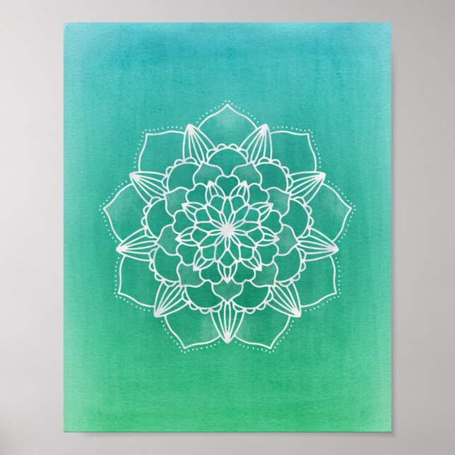 Boho Ombre Mandala Flower in Green Poster (Front)