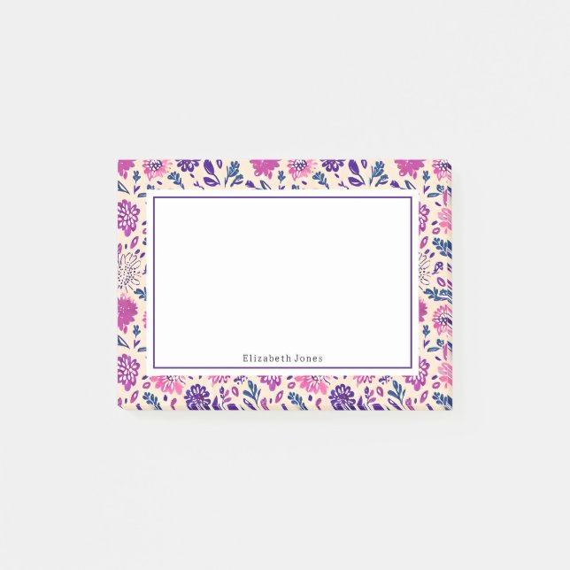 Boho Ombre Pink + Purple Floral Pattern Post-it Notes (Front)