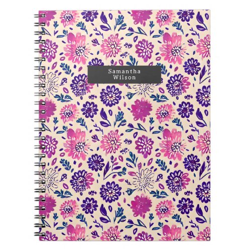 Boho Ombre Purple Floral Botanical Pattern Notebook