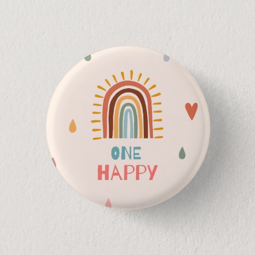 Boho One first Birthday Rainbow  Button