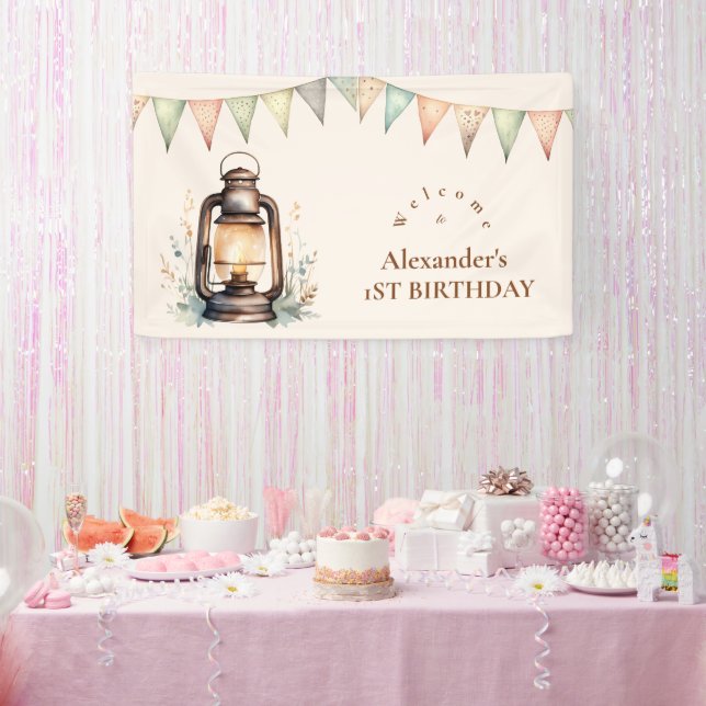 Boho One Happy Camper 1st Birthday Party  Banner (Party)