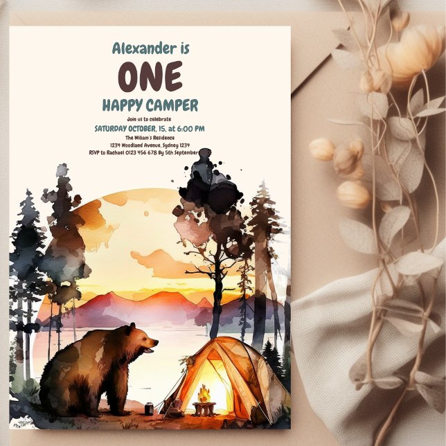 Boho One Happy Camper 1st Birthday Party  Invitation (Creator Uploaded)