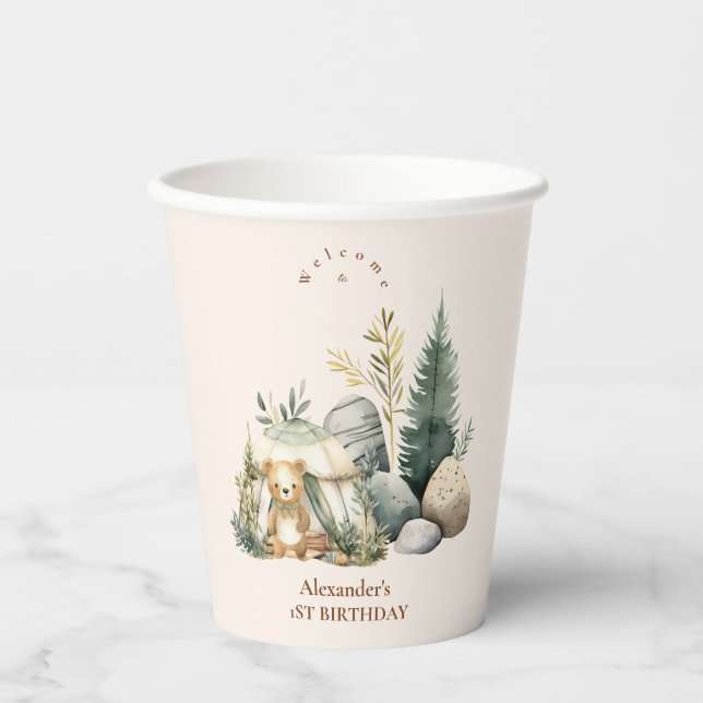 Boho One Happy Camper 1st Birthday Party  Paper Cups (Front)