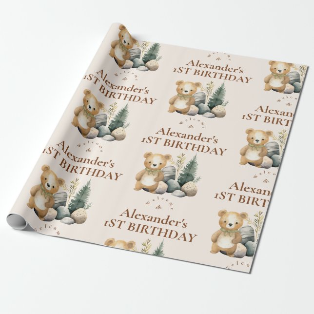 Boho One Happy Camper 1st Birthday Party  Wrapping Paper (Unrolled)